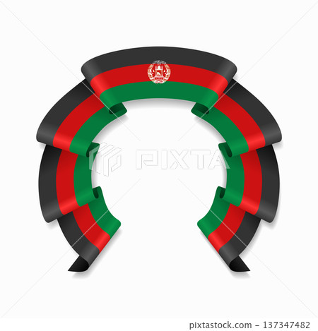 Afghani flag circular wavy ribbon, ideal for patriotic design themes. Vector illustration. 137347482