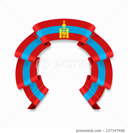 Mongolian flag circular wavy ribbon, ideal for patriotic design themes. Vector illustration. Mongolian flag circular wavy ribbon, ideal for patriotic design themes. Vector illustration. 137347486