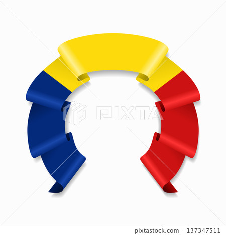 Romanian flag circular wavy ribbon, ideal for patriotic design themes. Vector illustration. Romanian flag circular wavy ribbon, ideal for patriotic design themes. Vector illustration. 137347511