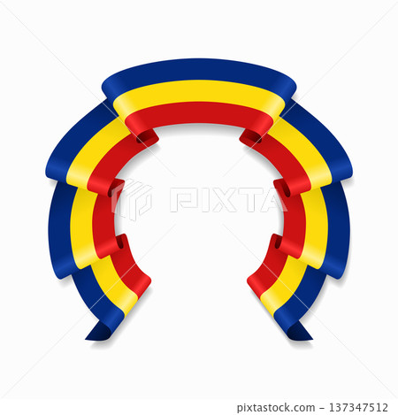 Romanian flag circular wavy ribbon, ideal for patriotic design themes. Vector illustration. Romanian flag circular wavy ribbon, ideal for patriotic design themes. Vector illustration. 137347512