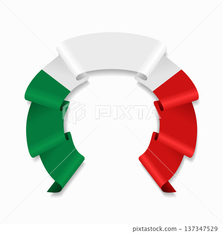 Italian flag circular wavy ribbon, ideal for patriotic design themes. Vector illustration. 137347529