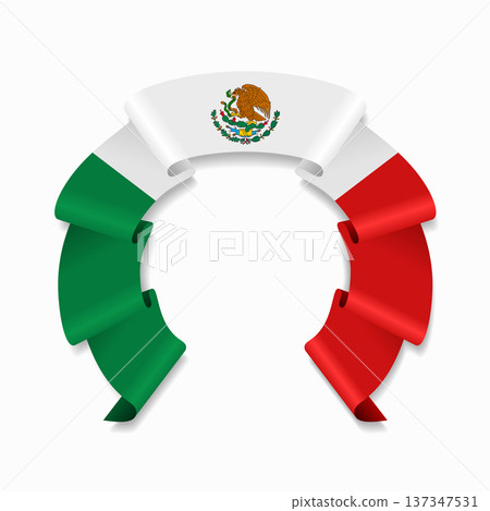 Mexican flag circular wavy ribbon, ideal for patriotic design themes. Vector illustration. Mexican flag circular wavy ribbon, ideal for patriotic design themes. Vector illustration. 137347531