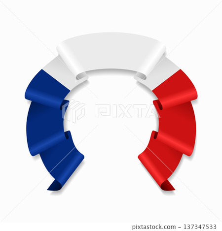 French flag circular wavy ribbon, ideal for patriotic design themes. Vector illustration. French flag circular wavy ribbon, ideal for patriotic design themes. Vector illustration. 137347533
