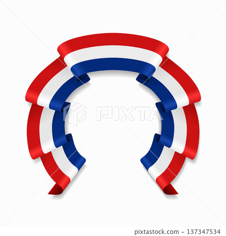 French flag circular wavy ribbon, ideal for patriotic design themes. Vector illustration. French flag circular wavy ribbon, ideal for patriotic design themes. Vector illustration. 137347534
