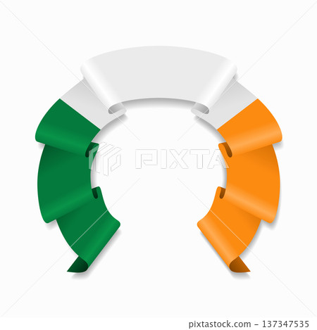 Irish flag circular wavy ribbon, ideal for patriotic design themes. Vector illustration. Irish flag circular wavy ribbon, ideal for patriotic design themes. Vector illustration. 137347535