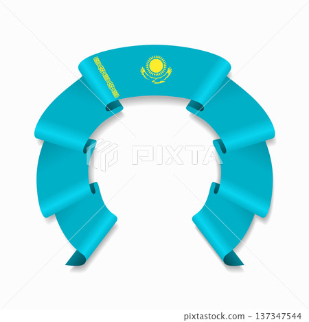 Kazakhstan flag circular wavy ribbon, ideal for patriotic design themes. Vector illustration. 137347544