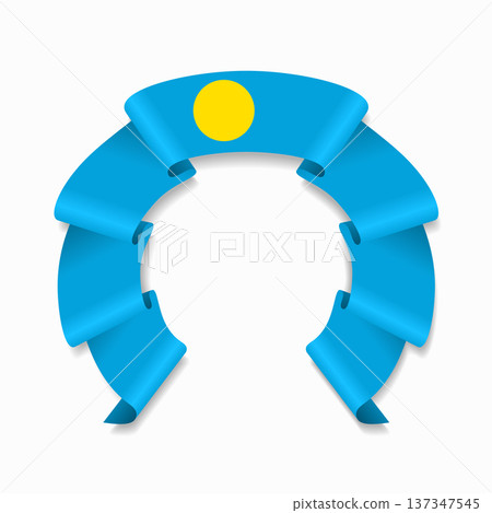 Palauan flag circular wavy ribbon, ideal for patriotic design themes. Vector illustration. 137347545