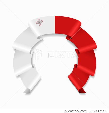 Maltese flag circular wavy ribbon, ideal for patriotic design themes. Vector illustration. 137347546