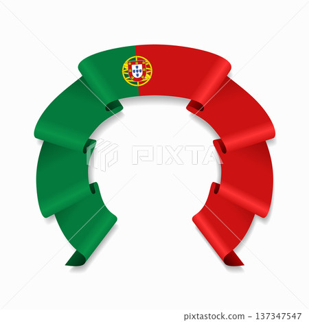 Portuguese flag circular wavy ribbon, ideal for patriotic design themes. Vector illustration. 137347547