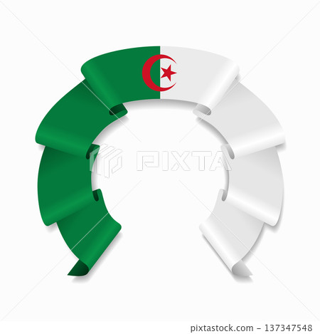 Algerian flag circular wavy ribbon, ideal for patriotic design themes. Vector illustration. Algerian flag circular wavy ribbon, ideal for patriotic design themes. Vector illustration. 137347548