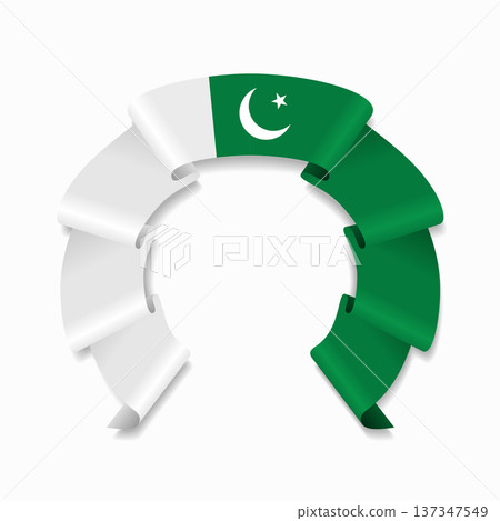 Pakistani flag circular wavy ribbon, ideal for patriotic design themes. Vector illustration. 137347549