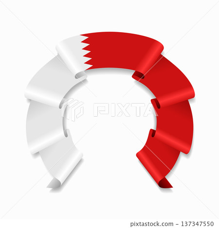 Bahraini flag circular wavy ribbon, ideal for patriotic design themes. Vector illustration. 137347550