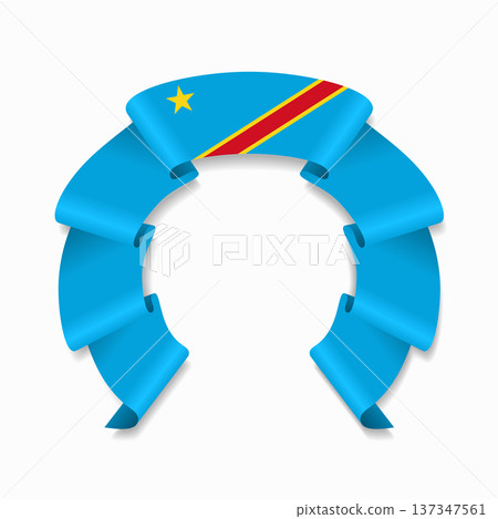 Congolese flag circular wavy ribbon, ideal for patriotic design themes. Vector illustration. 137347561