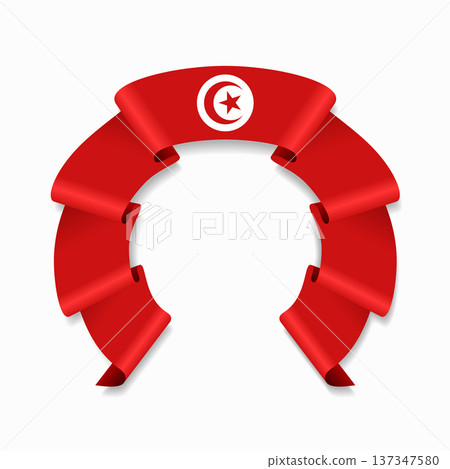 Tunisian flag circular wavy ribbon, ideal for patriotic design themes. Vector illustration. Tunisian flag circular wavy ribbon, ideal for patriotic design themes. Vector illustration. 137347580