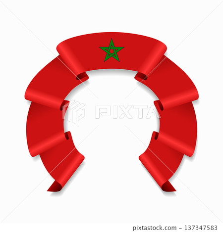 Moroccan flag circular wavy ribbon, ideal for patriotic design themes. Vector illustration. 137347583