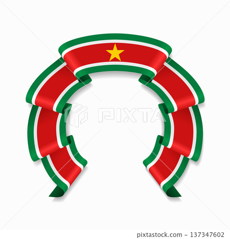 Surinamese flag circular wavy ribbon, ideal for patriotic design themes. Vector illustration. Surinamese flag circular wavy ribbon, ideal for patriotic design themes. Vector illustration. 137347602