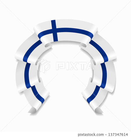Finnish flag circular wavy ribbon, ideal for patriotic design themes. Vector illustration. 137347614