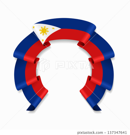 Philippines flag circular wavy ribbon, ideal for patriotic design themes. Vector illustration. 137347641