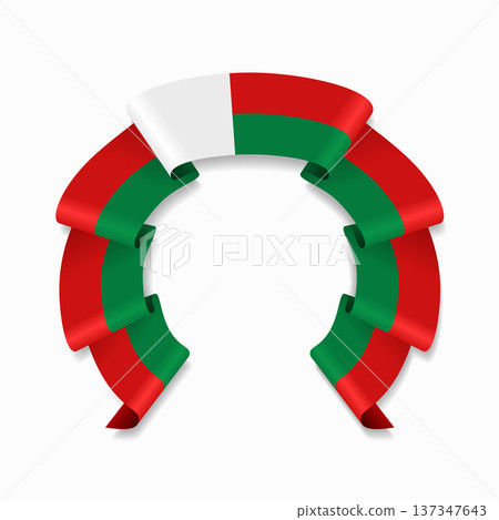 Madagascar flag circular wavy ribbon, ideal for patriotic design themes. Vector illustration. 137347643