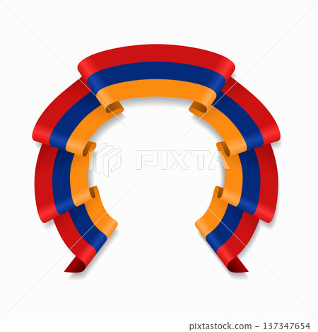 Armenian flag circular wavy ribbon, ideal for patriotic design themes. Vector illustration. 137347654