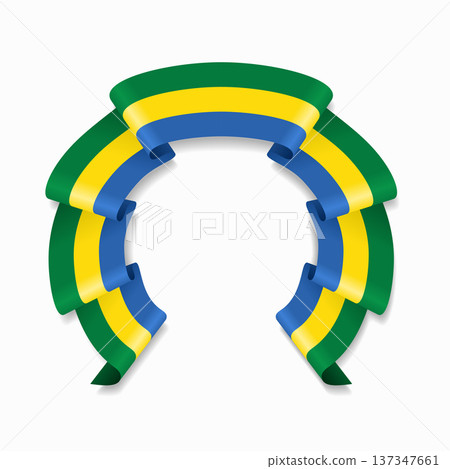 Gabon flag circular wavy ribbon, ideal for patriotic design themes. Vector illustration. 137347661