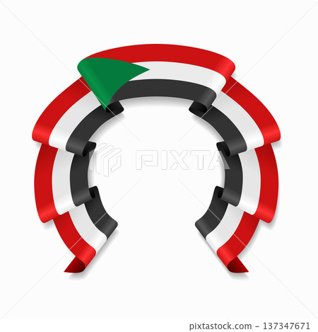 Sudanese flag circular wavy ribbon, ideal for patriotic design themes. Vector illustration. Sudanese flag circular wavy ribbon, ideal for patriotic design themes. Vector illustration. 137347671