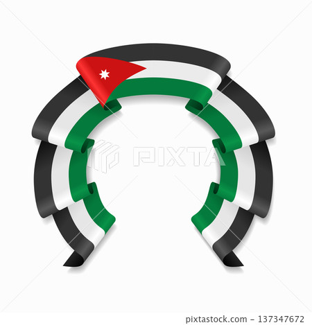 Jordanian flag circular wavy ribbon, ideal for patriotic design themes. Vector illustration. 137347672