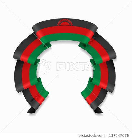 Malawian flag circular wavy ribbon, ideal for patriotic design themes. Vector illustration. 137347676
