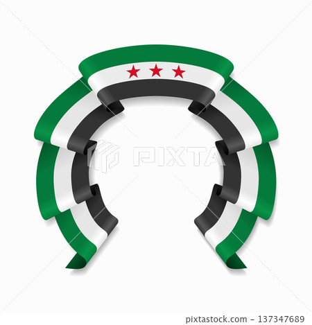 Syrian flag circular wavy ribbon, ideal for patriotic design themes. Vector illustration. Syrian flag circular wavy ribbon, ideal for patriotic design themes. Vector illustration. 137347689