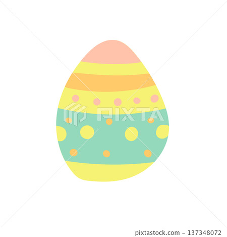 Single pastel Easter egg with stripes and dots, minimal spring illustration suitable for holiday cards, seasonal decor, craft projects and festive design elements 137348072