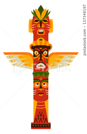 Wooden tribal sculpture. Hawaiian traditional culture decoration 137348197