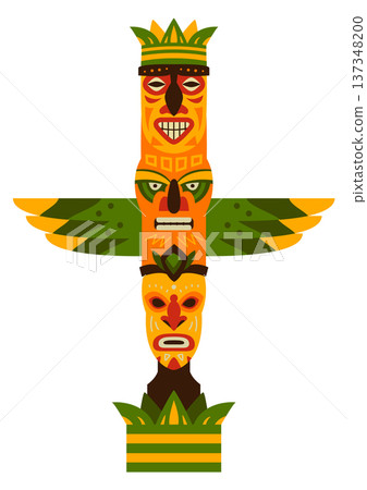 Tribal totem cartoon icon. Afro style pole 137348200