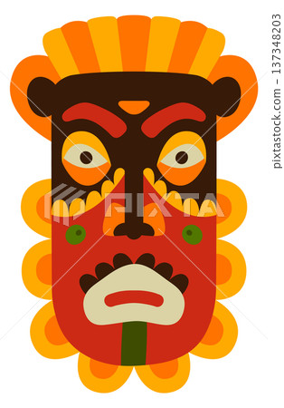 Wooden head in african ornate style. Decorative mask 137348203