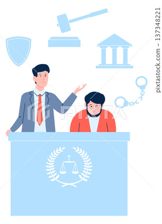 Defense attorney talk in court. Crime suspect defender character Defense attorney talk in court. Crime suspect defender character 137348221