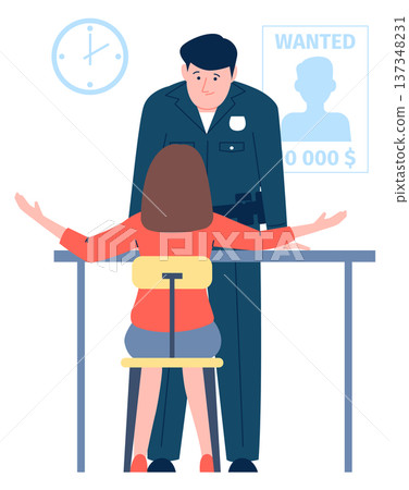 Police office scene with woman interrogation. Crime suspect or witness character 137348231