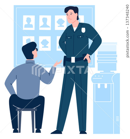 Witness identify criminal suspect in police office scene Witness identify criminal suspect in police office scene 137348240