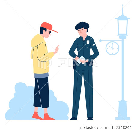 Female officer interviewing crime witness. Police work Female officer interviewing crime witness. Police work 137348244
