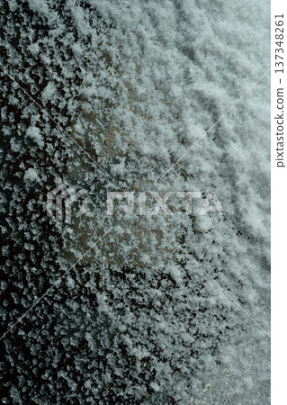 Closeup Of Crystalline Frost Crystals On Glass Surface With Soft Background Closeup Of Crystalline Frost Crystals On Glass Surface With Soft Background 137348261
