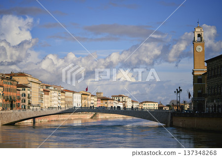 Calm River Under Arch Bridge With Vibrant Reflections And Cloudy Sky Calm River Under Arch Bridge With Vibrant Reflections And Cloudy Sky 137348268