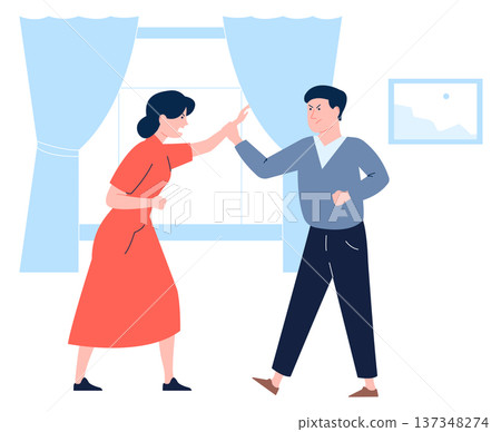 Fighting couple scene. Man and woman arguing and scream 137348274