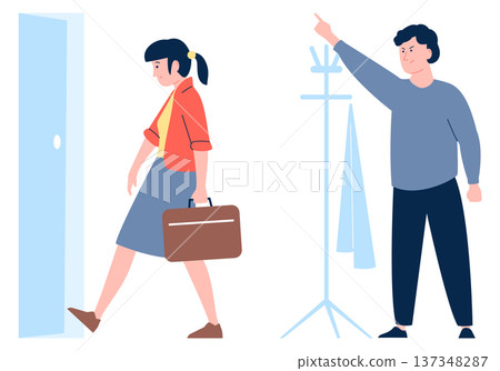 Divorcing couple. Man shout on leaving woman character 137348287