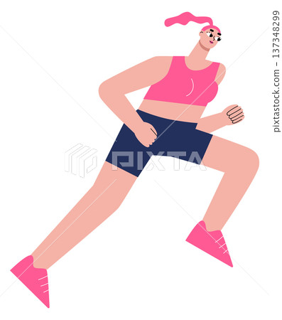 Marathon runner woman color character. Athlete race Marathon runner woman color character. Athlete race 137348299