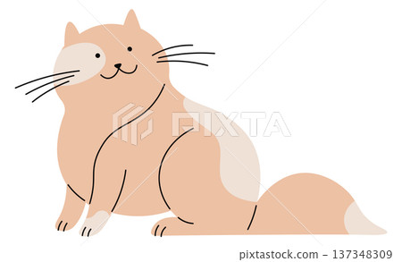 Happy cat drawing. Cute fluffy fur pet Happy cat drawing. Cute fluffy fur pet 137348309
