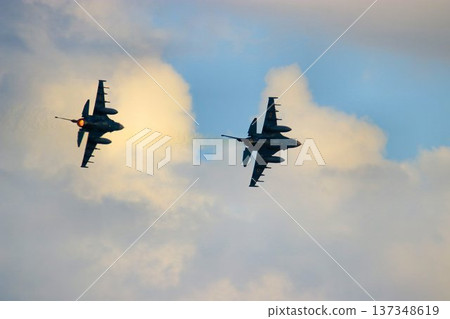 一架F-2噴氣式戰鬥機以高機動性飛越首都防空要道百里基地。 137348619