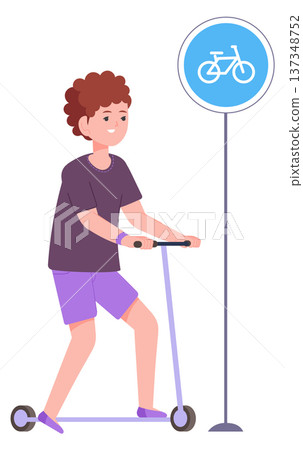 Bike lane traffic sign for kid scooter safety Bike lane traffic sign for kid scooter safety 137348752