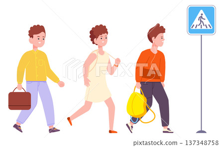 Kid cross street on crosswalk road traffic sign 137348758