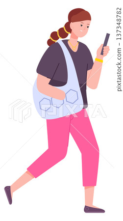 Hand amputee walk. Casual lifestyle woman character Hand amputee walk. Casual lifestyle woman character 137348782
