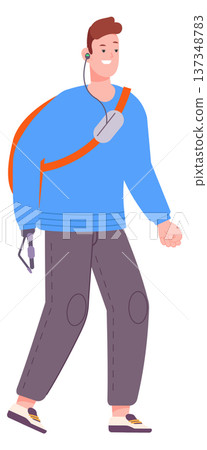 Young guy with cybernetic hand. Happy positive person Young guy with cybernetic hand. Happy positive person 137348783
