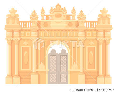 Dolmabahce Palace. Golden ancient architecture color icon Dolmabahce Palace. Golden ancient architecture color icon 137348792