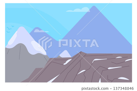 Mountain scene background. Nature rock color flat landscape Mountain scene background. Nature rock color flat landscape 137348846